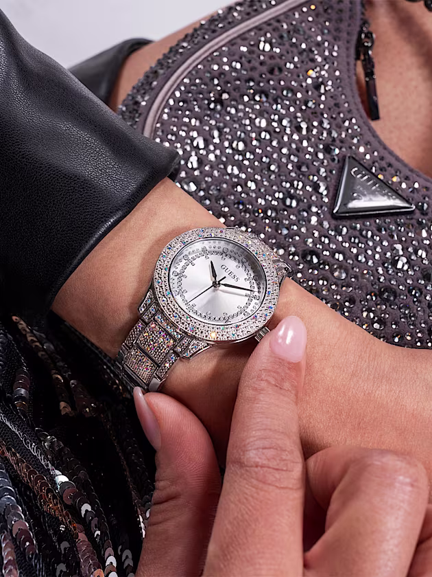 Analogue watch with crystal appliqué detailing - GUESS