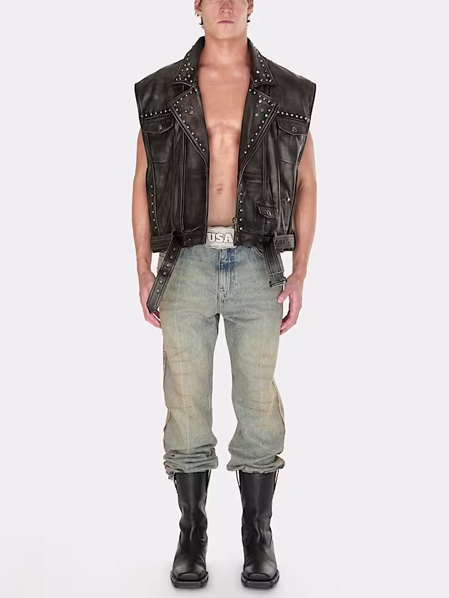 Leather vest with studs - GUESS