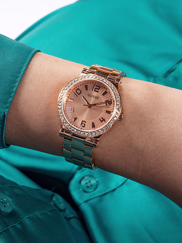 Analogue watch with crystal appliqué detailing - GUESS