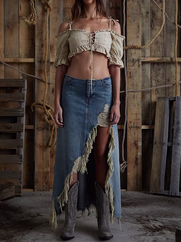 Raw hems denim long skirt - GUESS