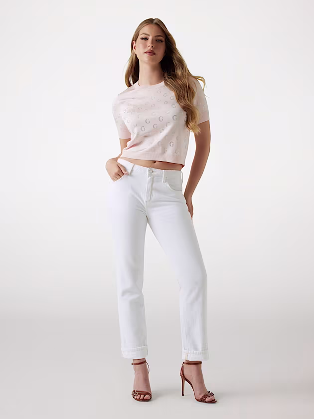 Cropped rhinestone logo sweater - GUESS