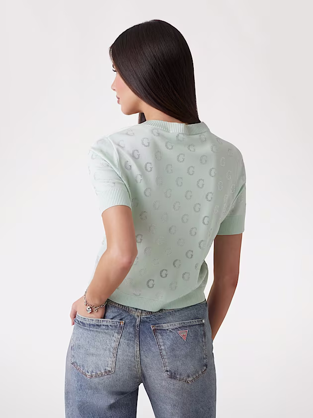 Cropped rhinestone logo sweater - GUESS