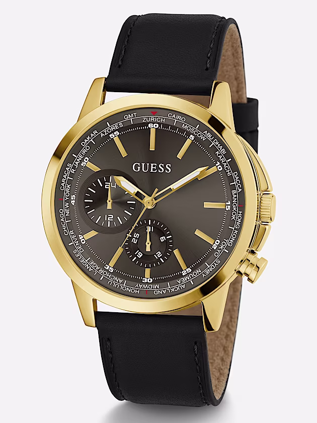 Multi-function genuine leather watch - GUESS