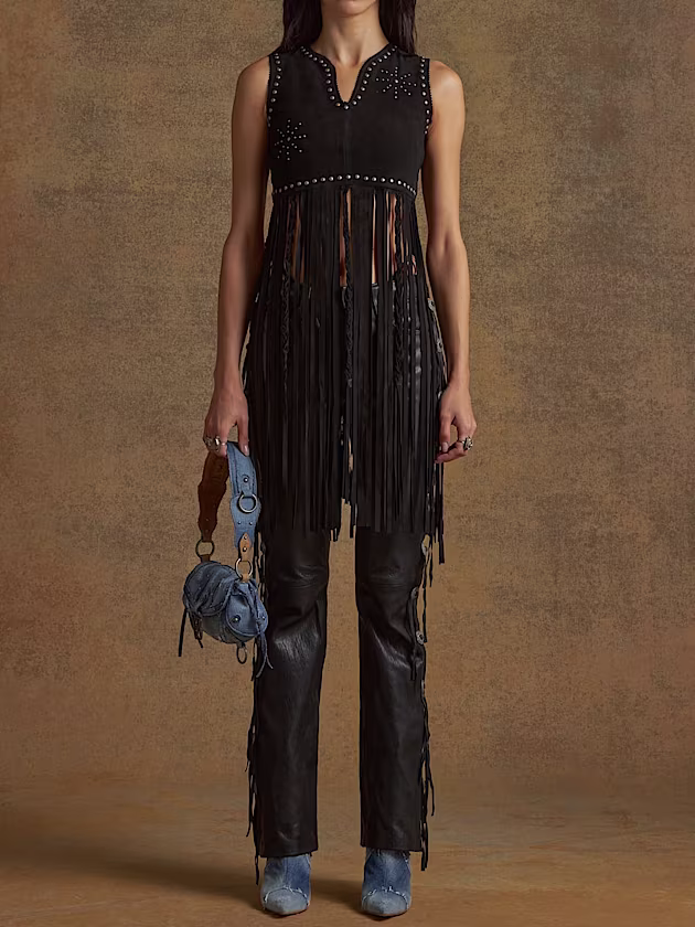 Leather fringe vest - GUESS