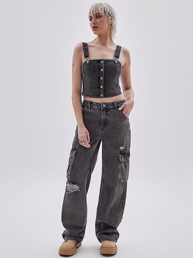 Front buttons denim bustier - GUESS