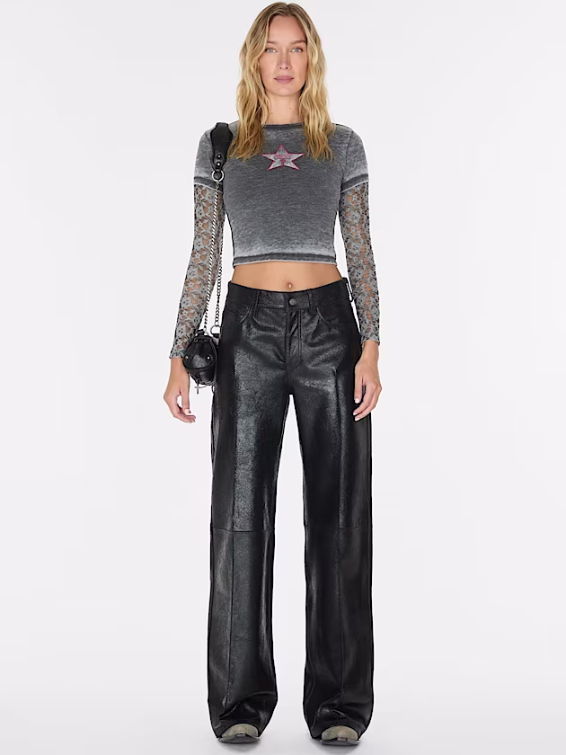 Mid rise wide leg leather pant - GUESS