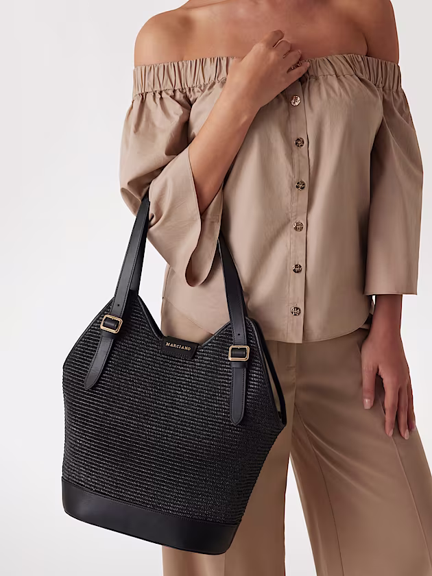 Marciano raffia hobo bag - GUESS