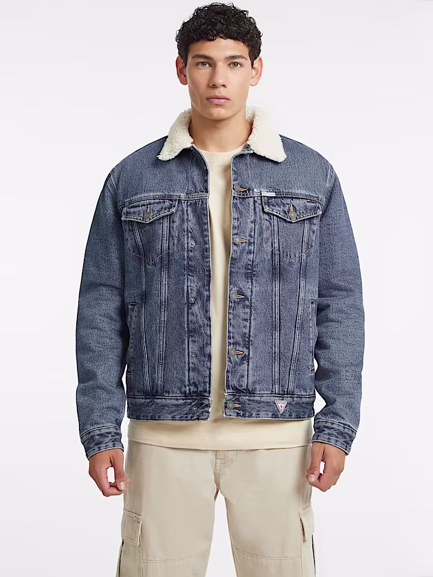 Sherpa Collar Denim Trucker Jacket - GUESS