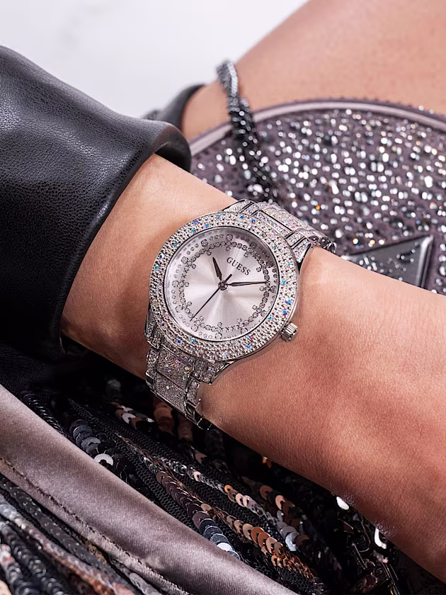 Analogue watch with crystal appliqué detailing - GUESS