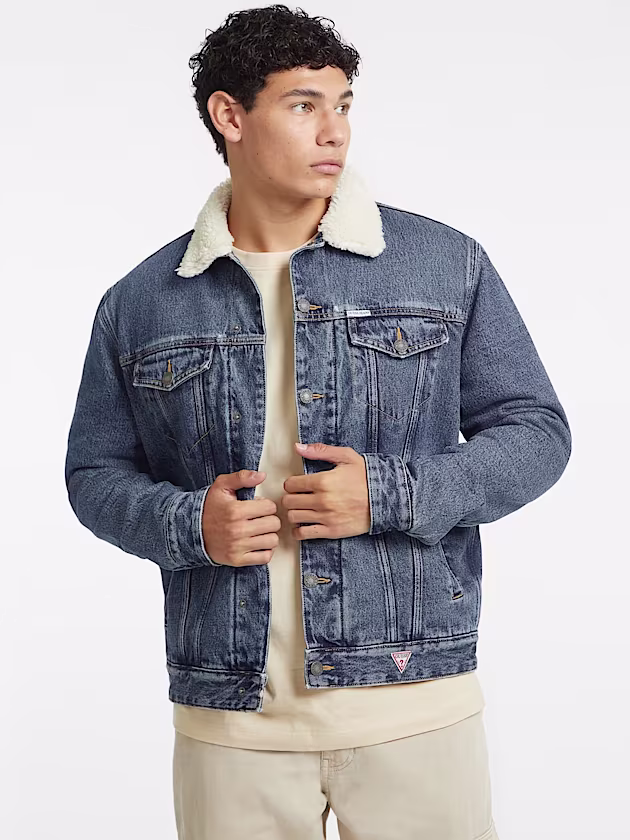 Sherpa Collar Denim Trucker Jacket - GUESS