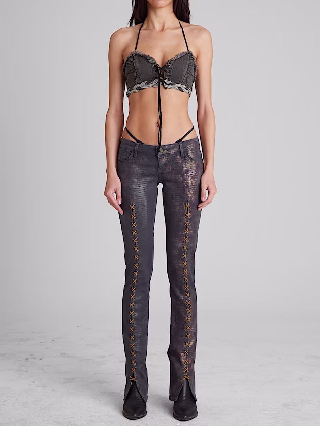 Denim Lace-Up Bra Top - GUESS