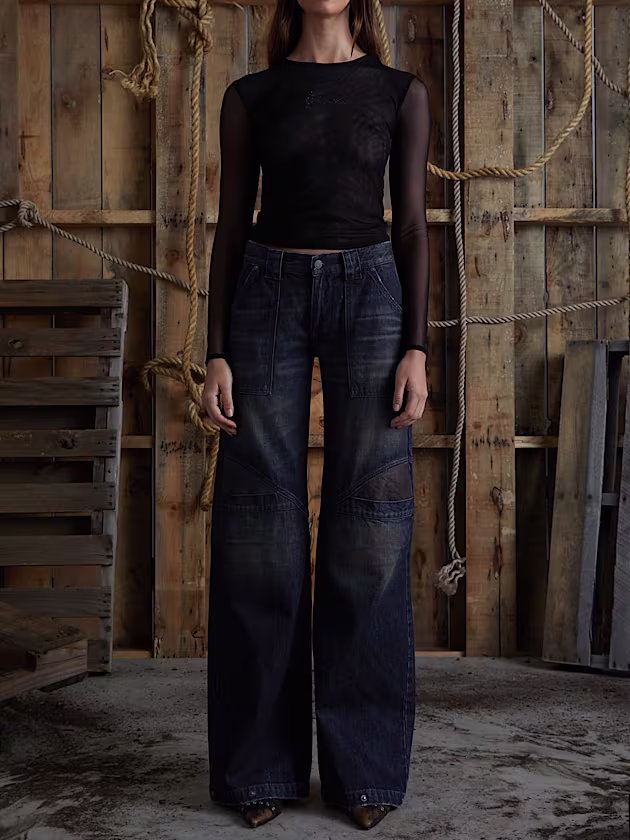 Low rise wide leg denim pant - GUESS