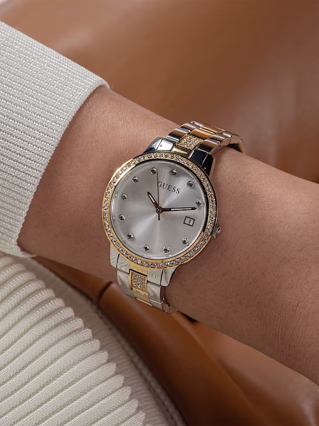 Analogue watch with crystal appliqué detailing - GUESS