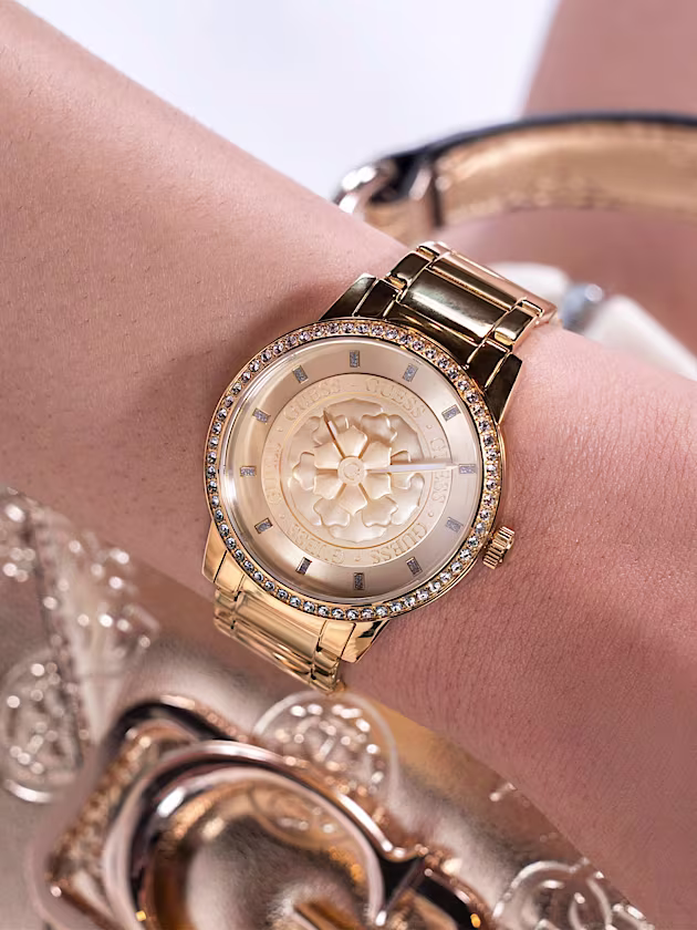 Analogue watch with flower on dial - GUESS