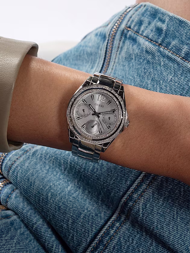 Multi-function watch with crystal appliqué detailing - GUESS