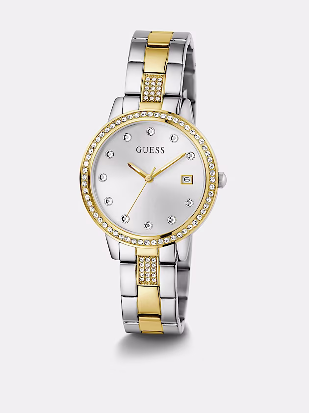 Analogue watch with crystal appliqué detailing - GUESS