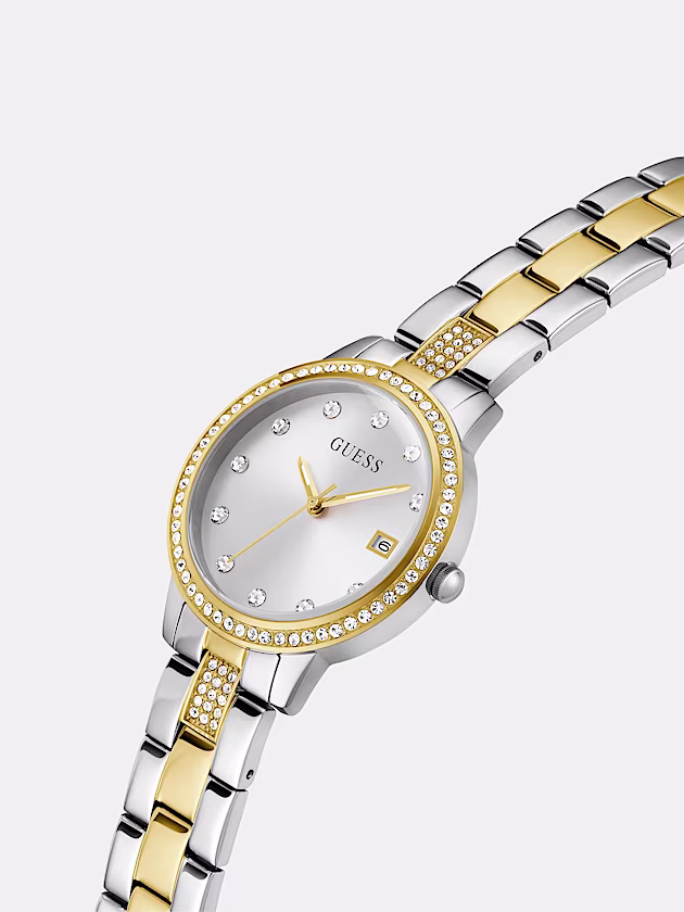 Analogue watch with crystal appliqué detailing - GUESS