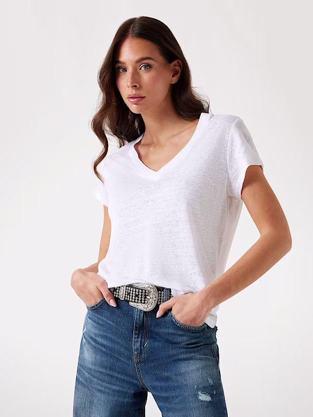 Linen V-neck T-shirt - GUESS