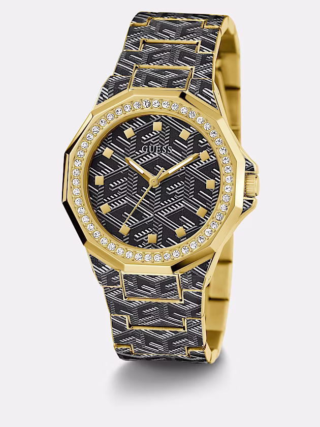 Analogue watch with all-over G Cube logo print - GUESS
