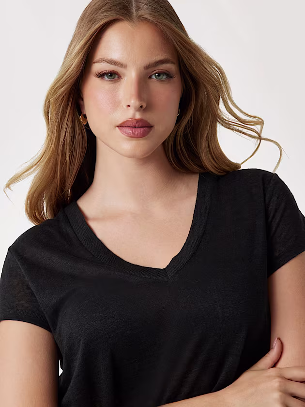 Linen V-neck T-shirt - GUESS