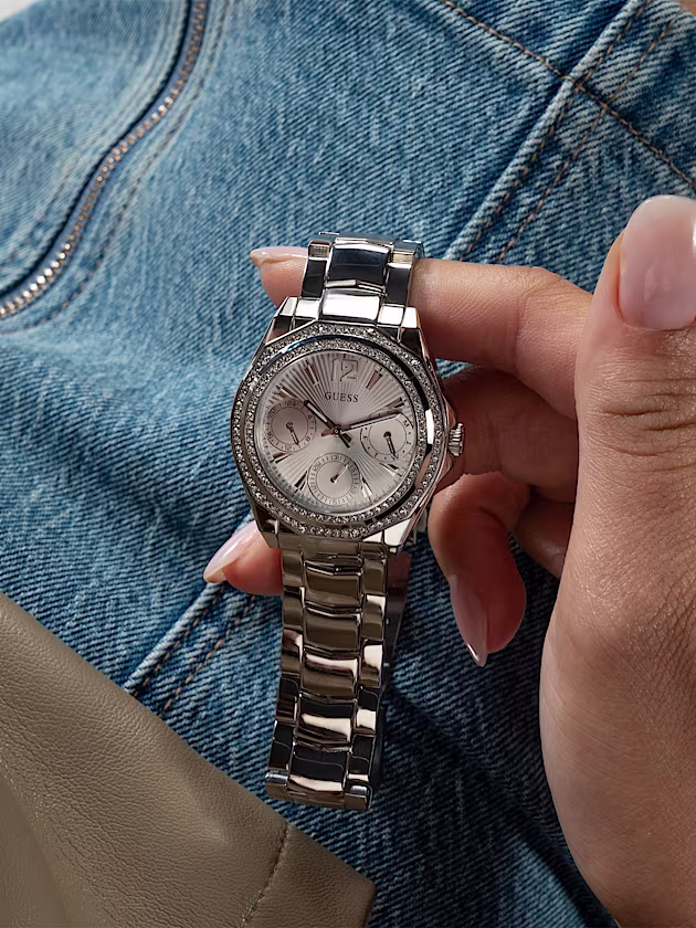 Multi-function watch with crystal appliqué detailing - GUESS
