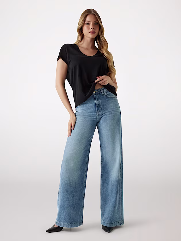 Linen V-neck T-shirt - GUESS