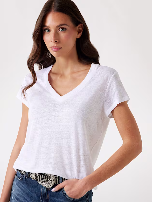 Linen V-neck T-shirt - GUESS