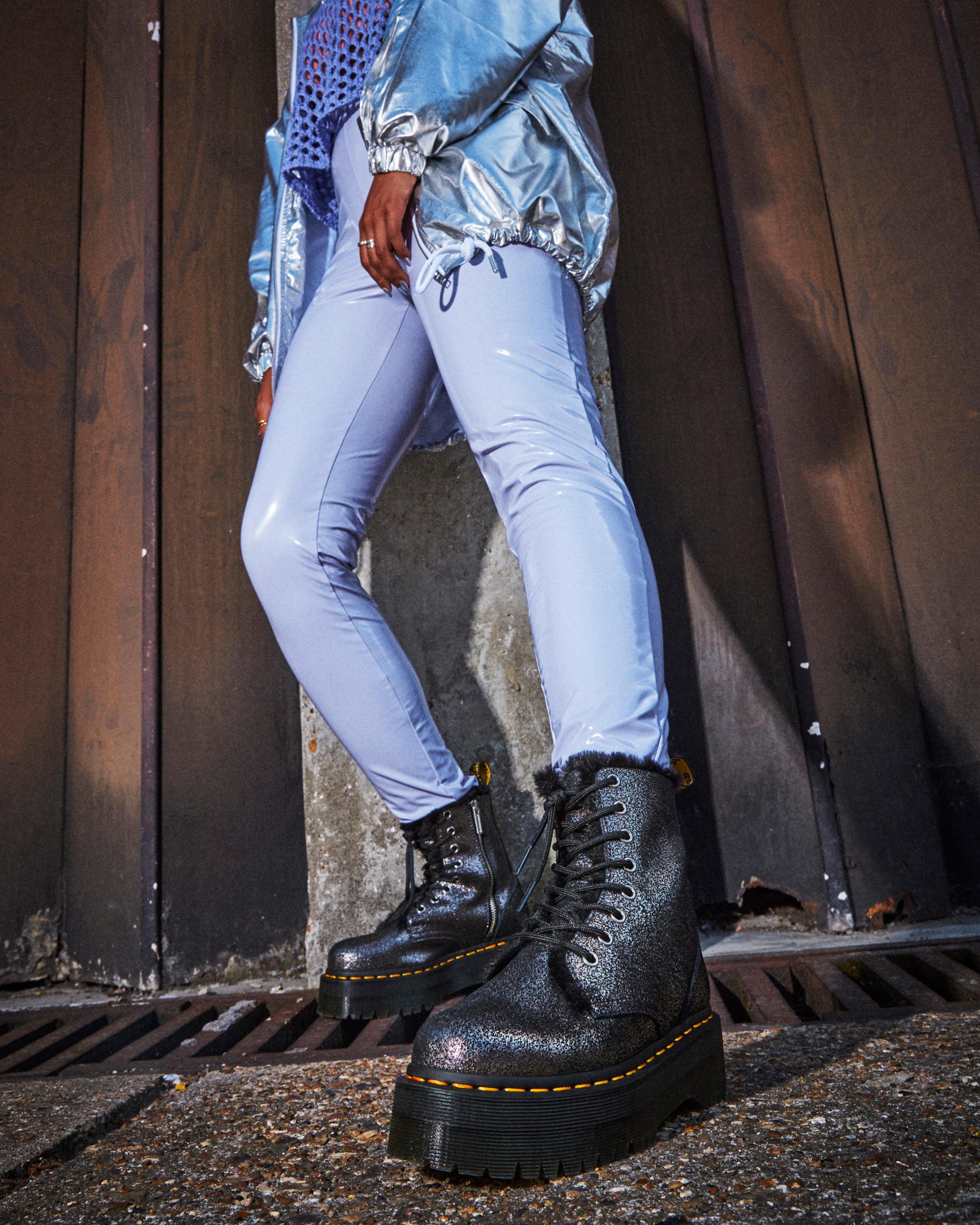 Jadon Faux Fur-Lined Metallic Leather Platform Boots