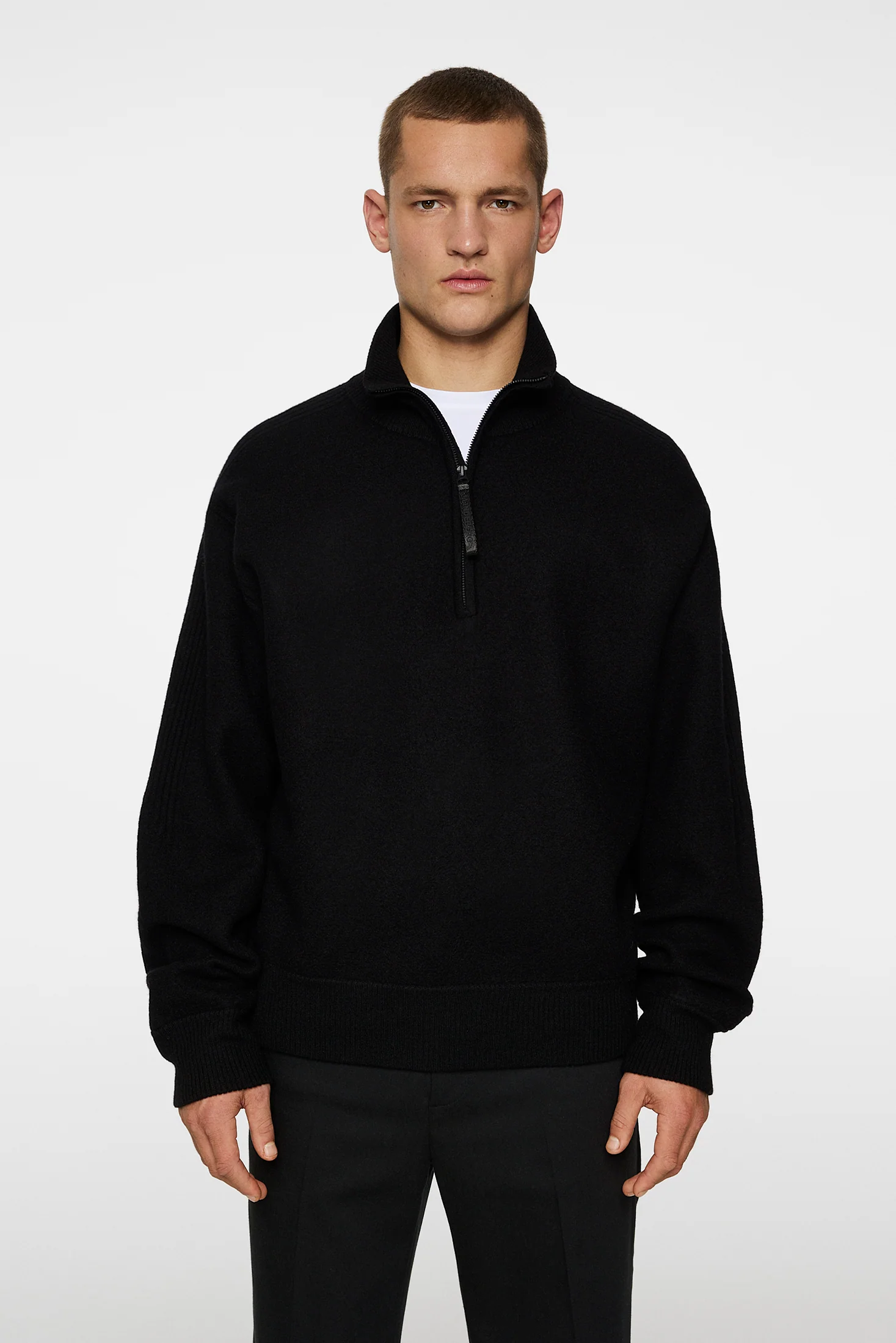 Bon Boiled Wool Quarter Zip Lava Smoke