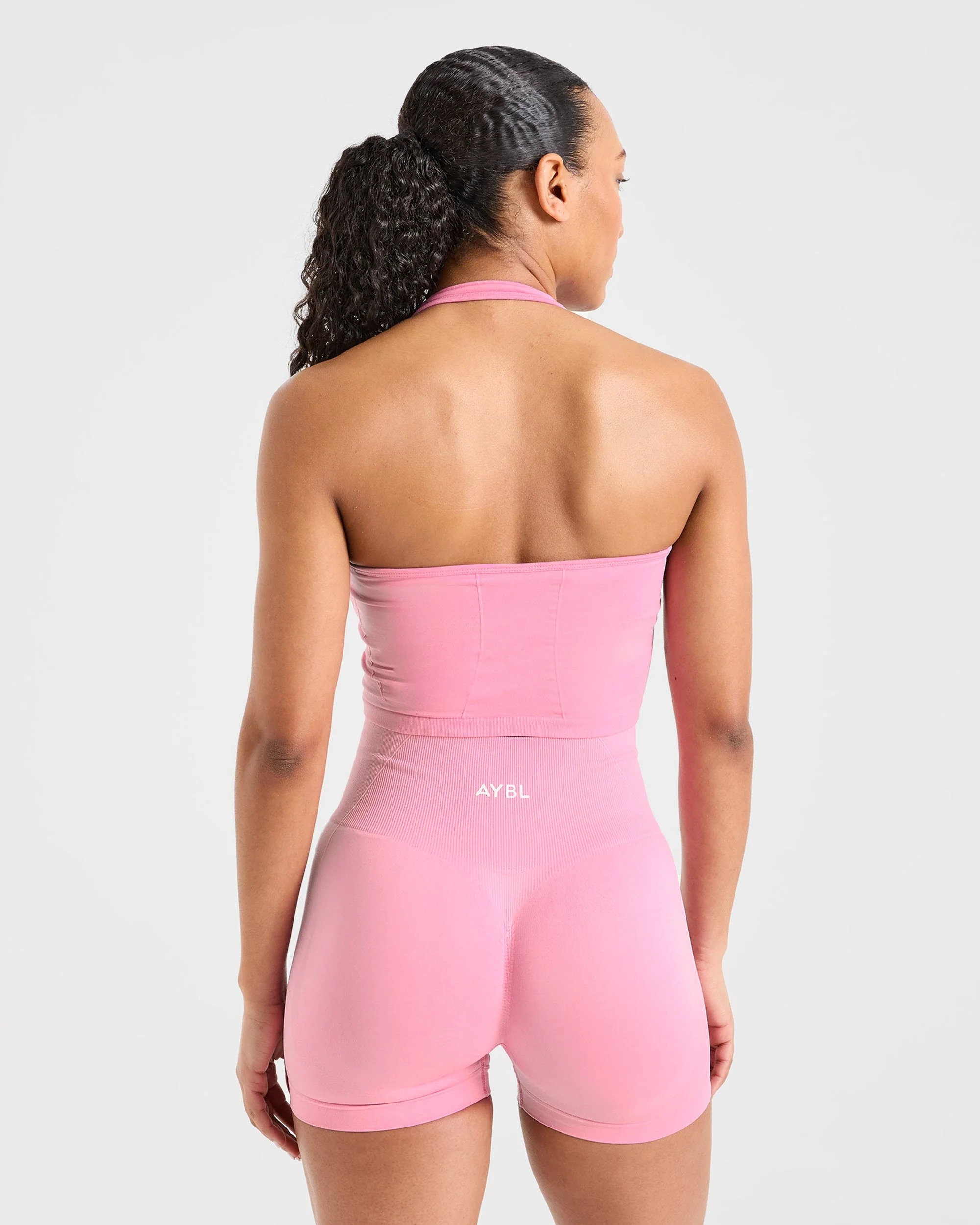 Empower Seamless Halterneck Crop Top - Baby Pink
