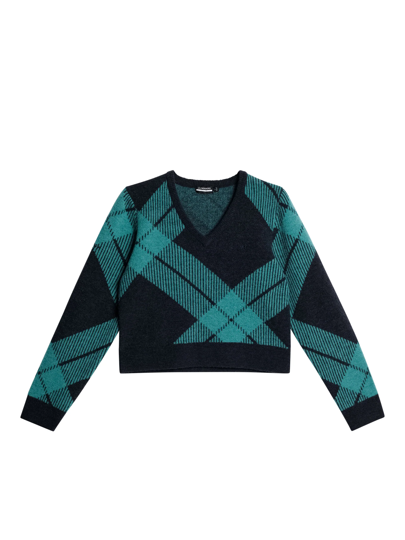 Brea Knitted V-Neck Glenmuir Tartan Teal L