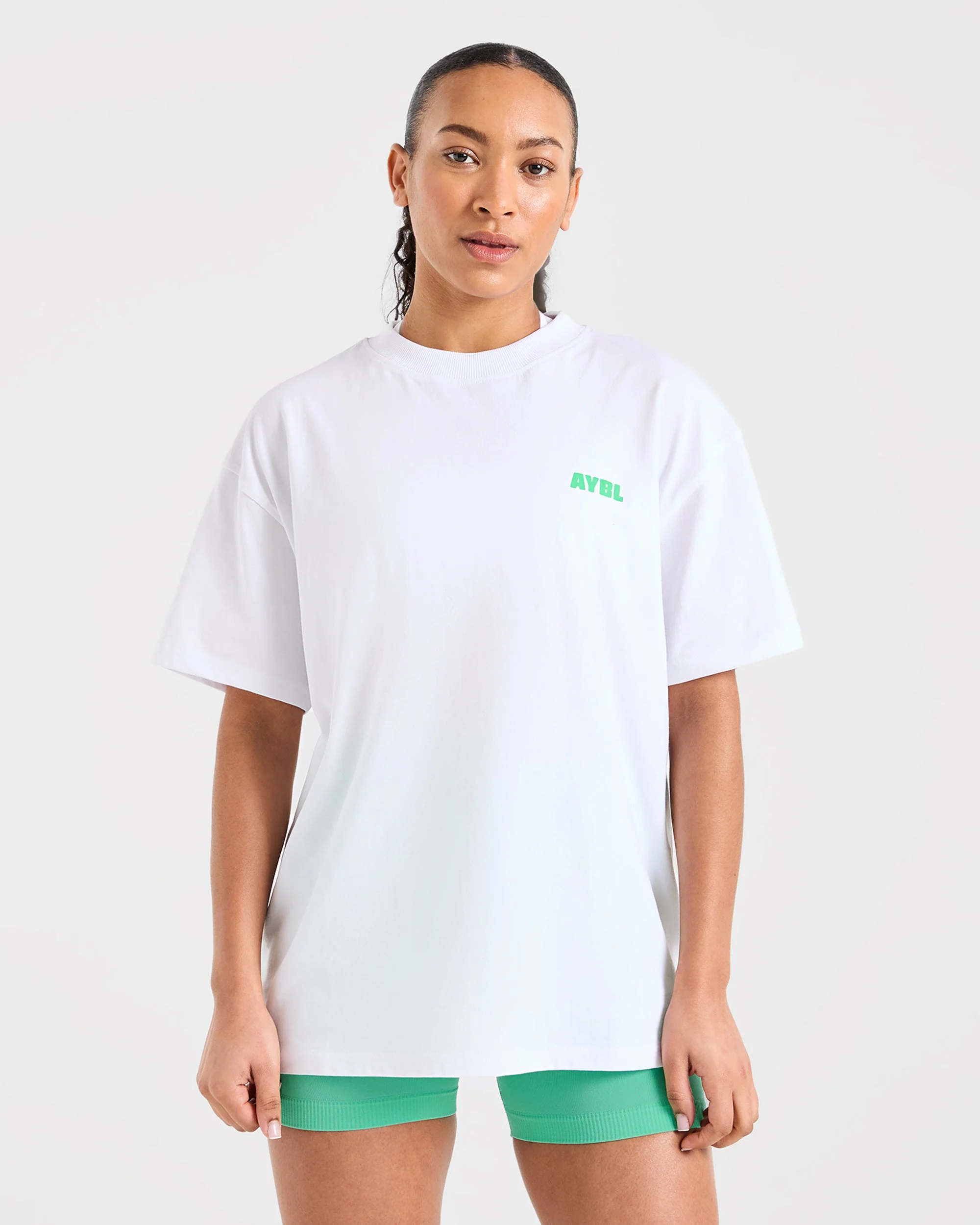 Focused Wavy Oversized T Shirt - White/Green