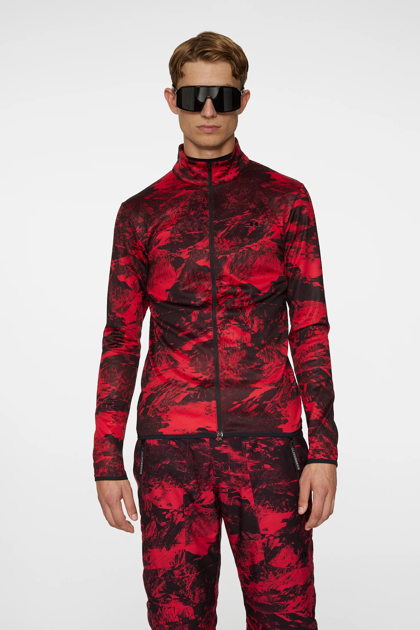 Eddie Print Mid Layer Mountain Glitch Red