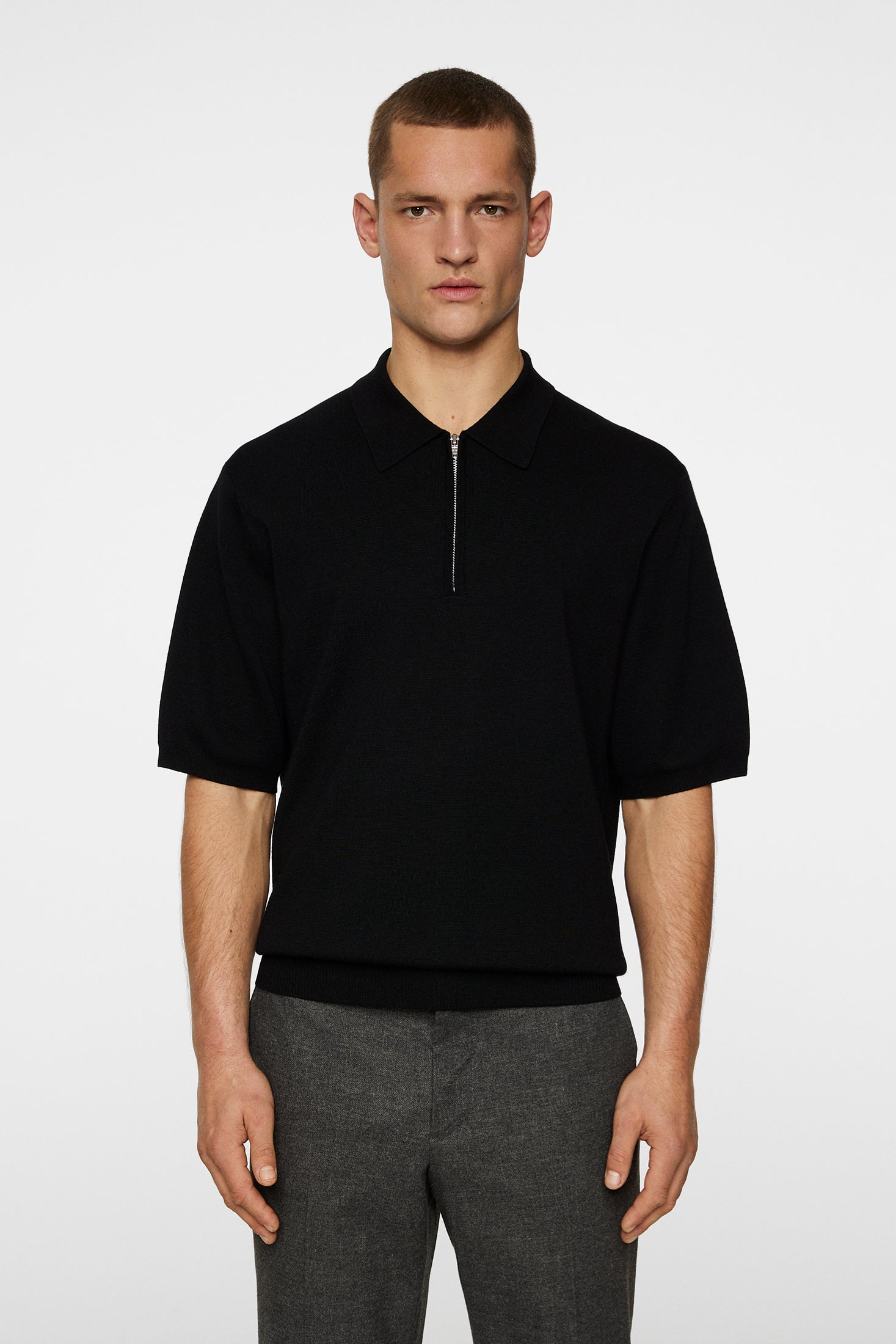 Tyler Quarter Zip Knit Polo Black