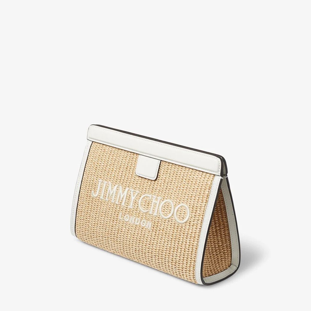 Avenue London Pouch Natural/Latte Embroidered Raffia and Leather Pouch