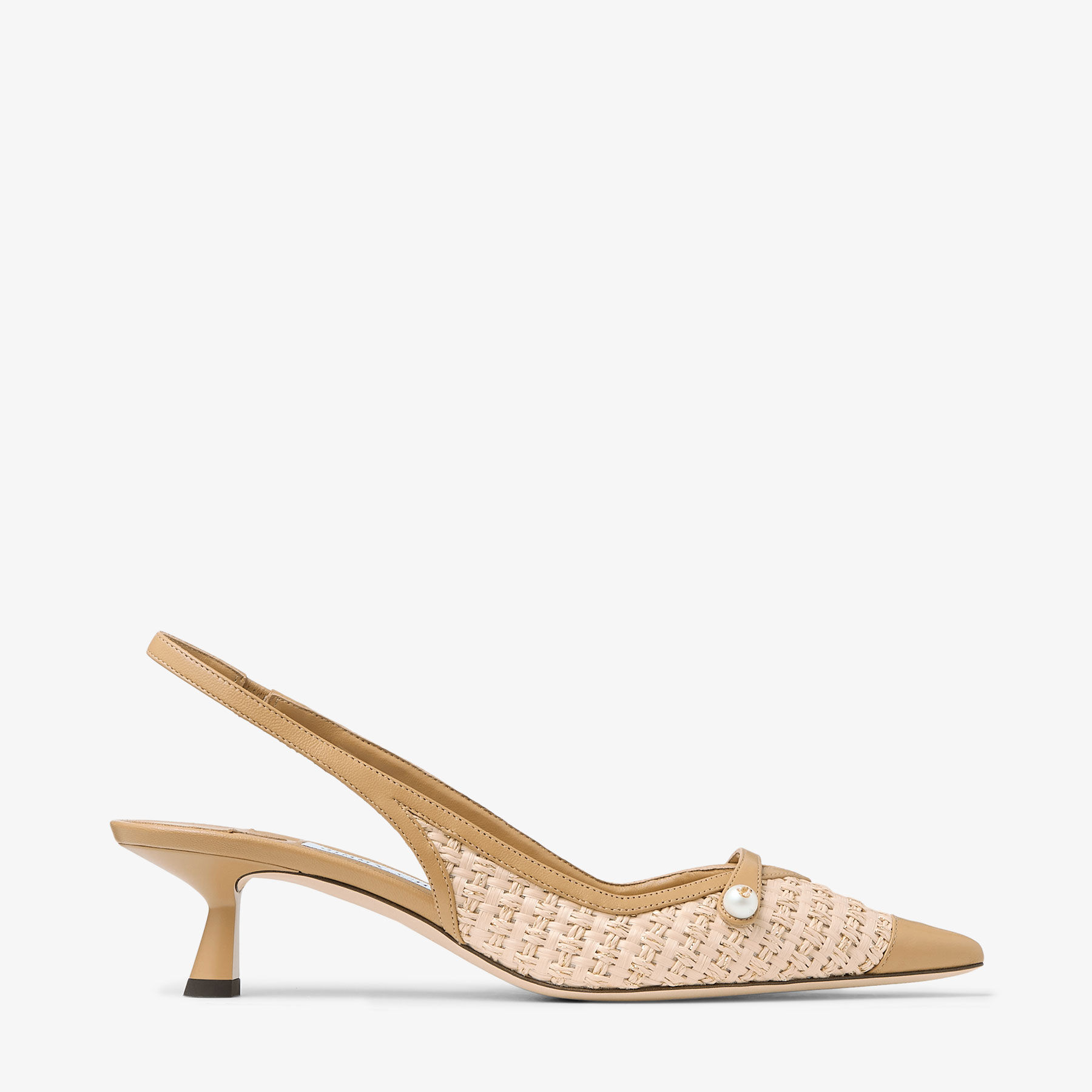 Amita 45 Cappuccino Leather and Raffia Slingback Pumps