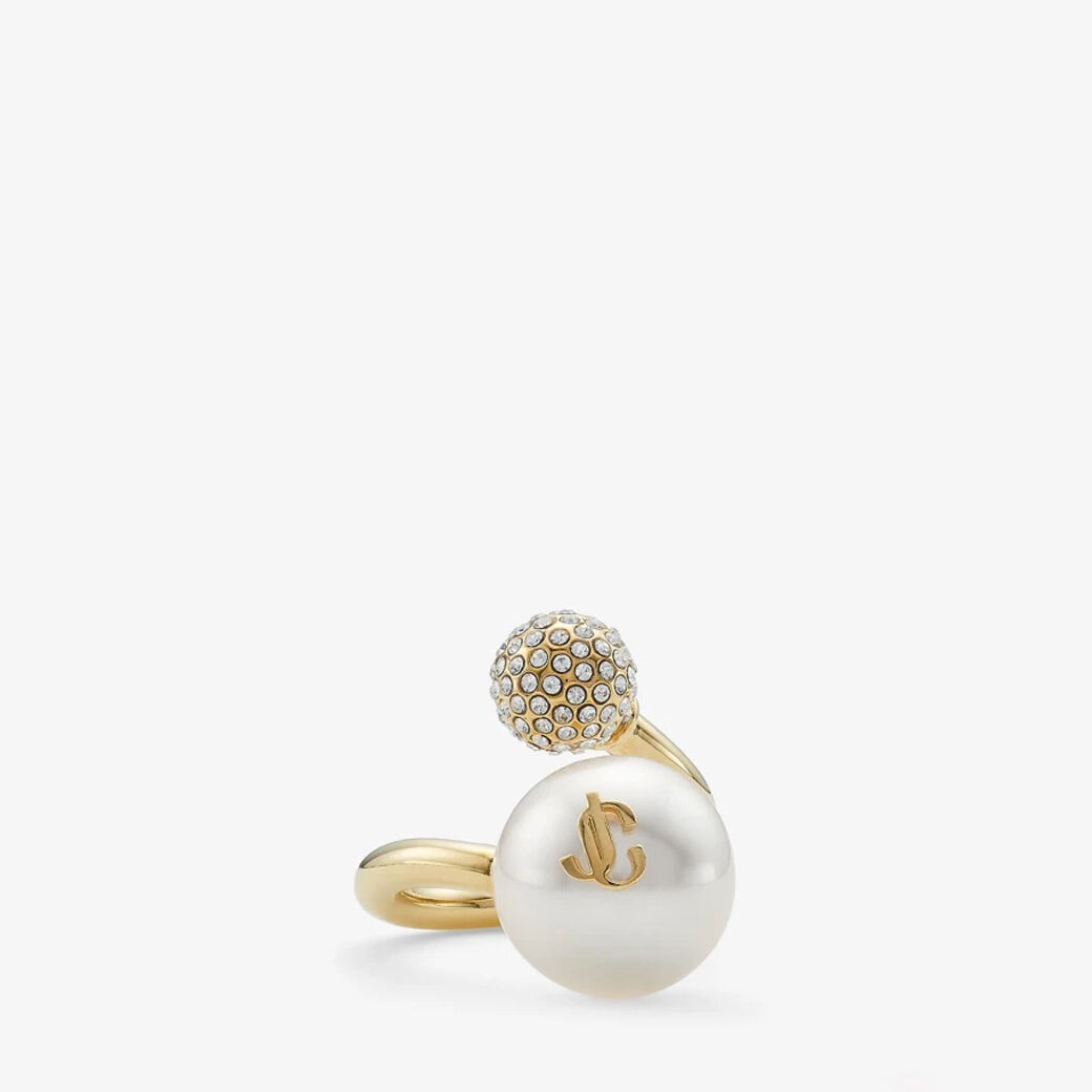 Auri Ring Gold-Finish Metal Pearl and Crystal Ring