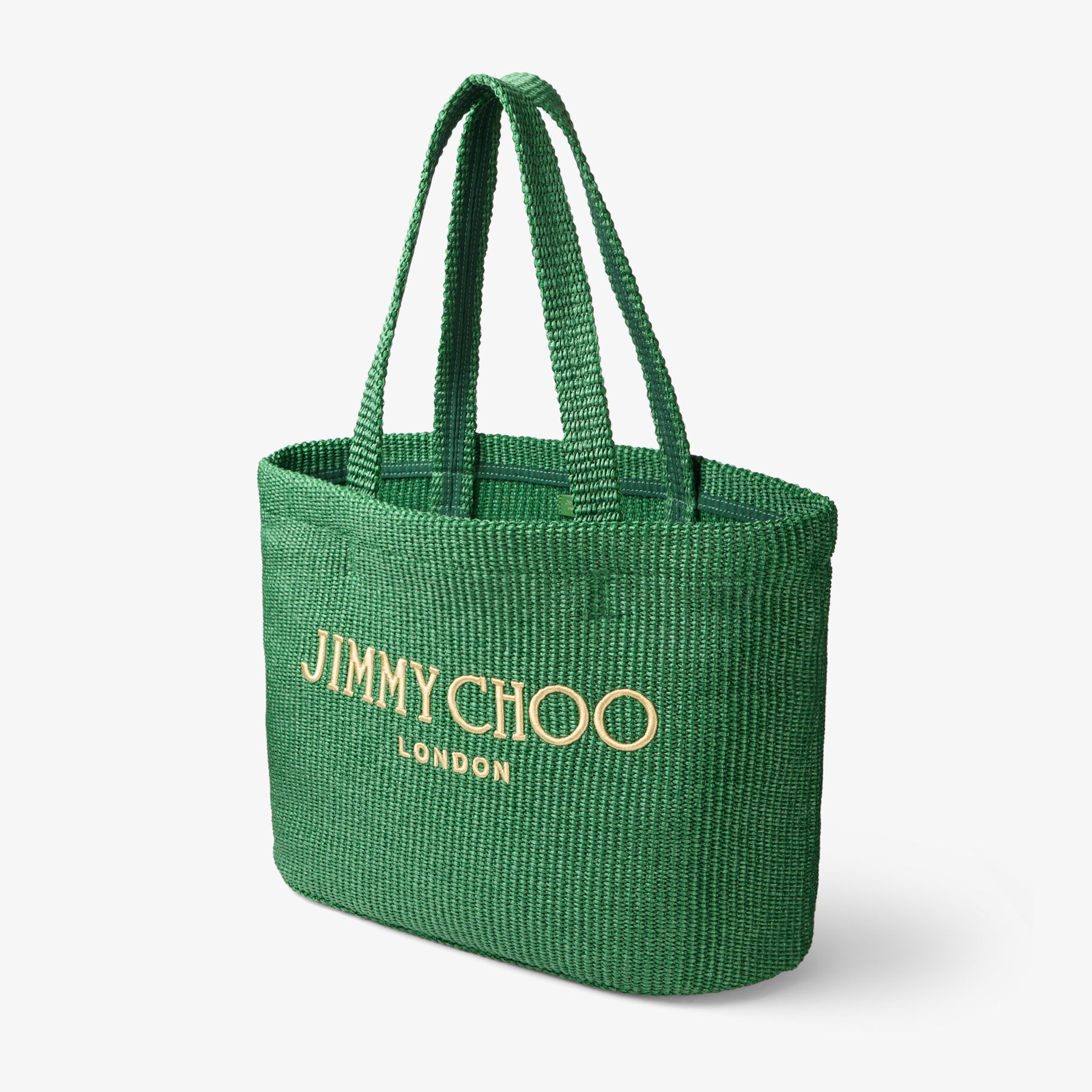 Beach Tote East-West Green Raffia Embroidered Tote Bag