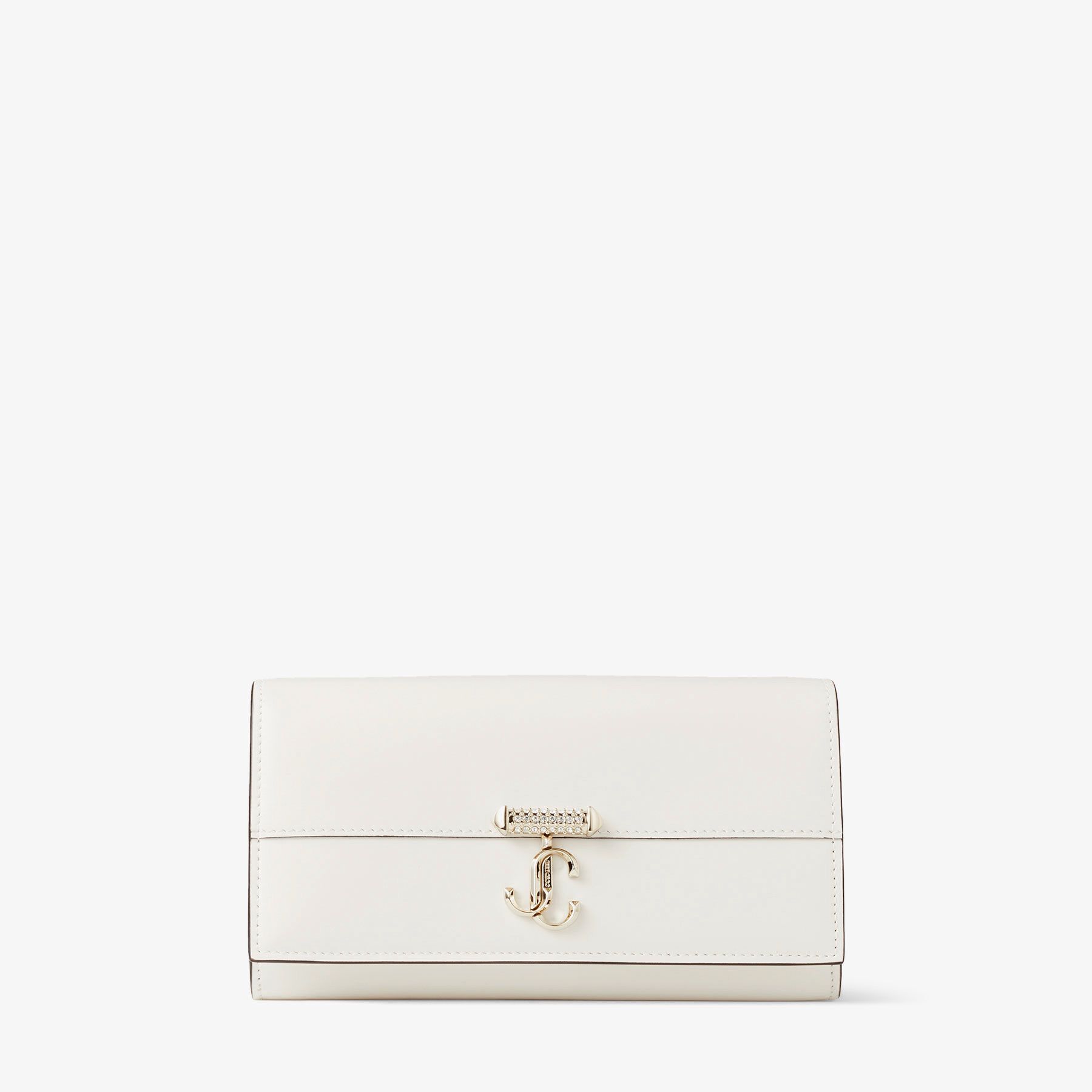 Avenue Wallet with Chain Latte Leather Wallet with Pearl Strap