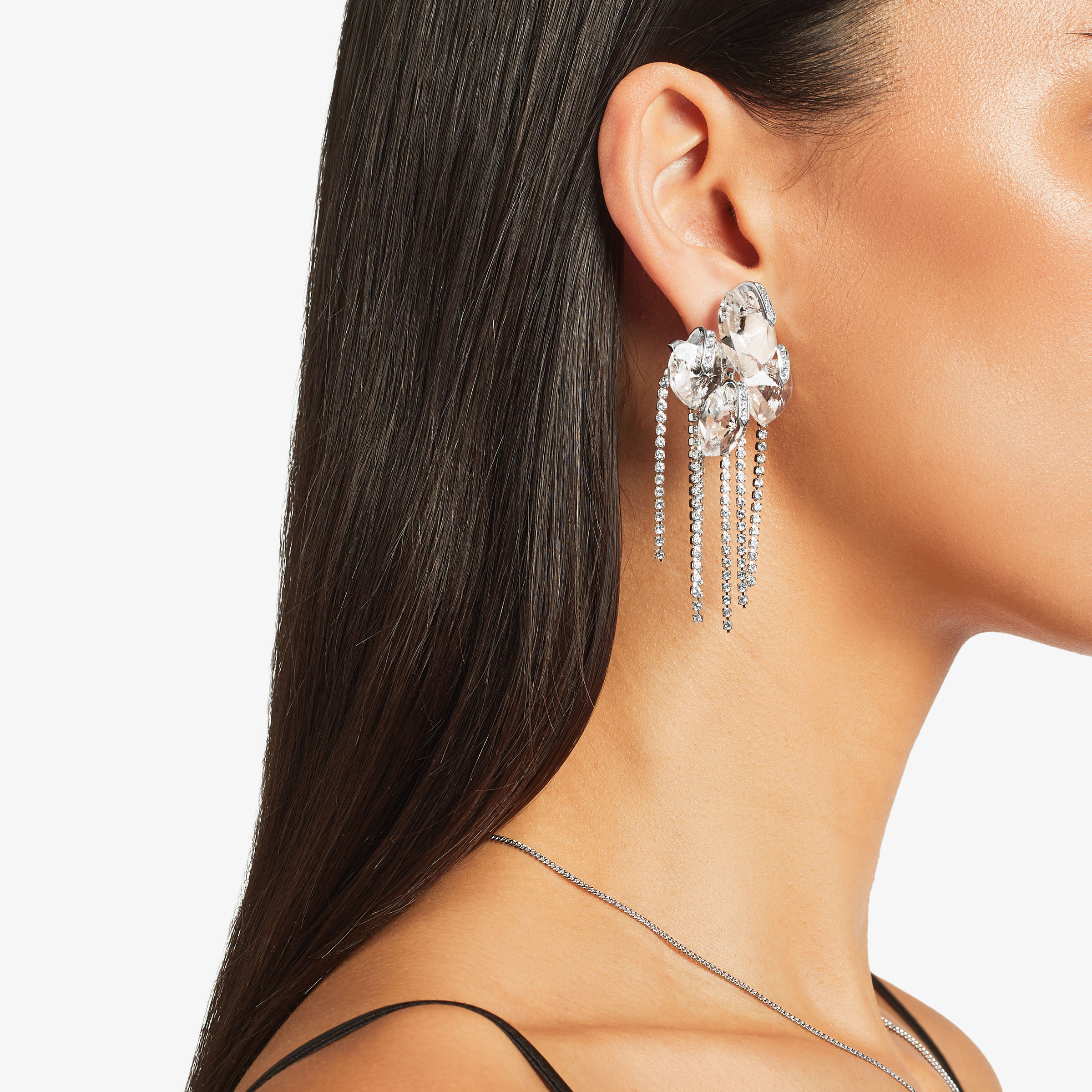 Heart Drop Earring Silver-Finish Heart Drop Earrings with Crystals