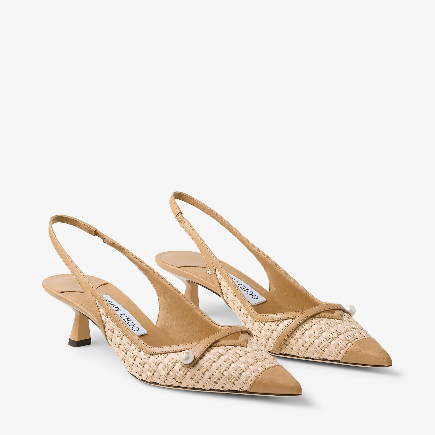 Amita 45 Cappuccino Leather and Raffia Slingback Pumps