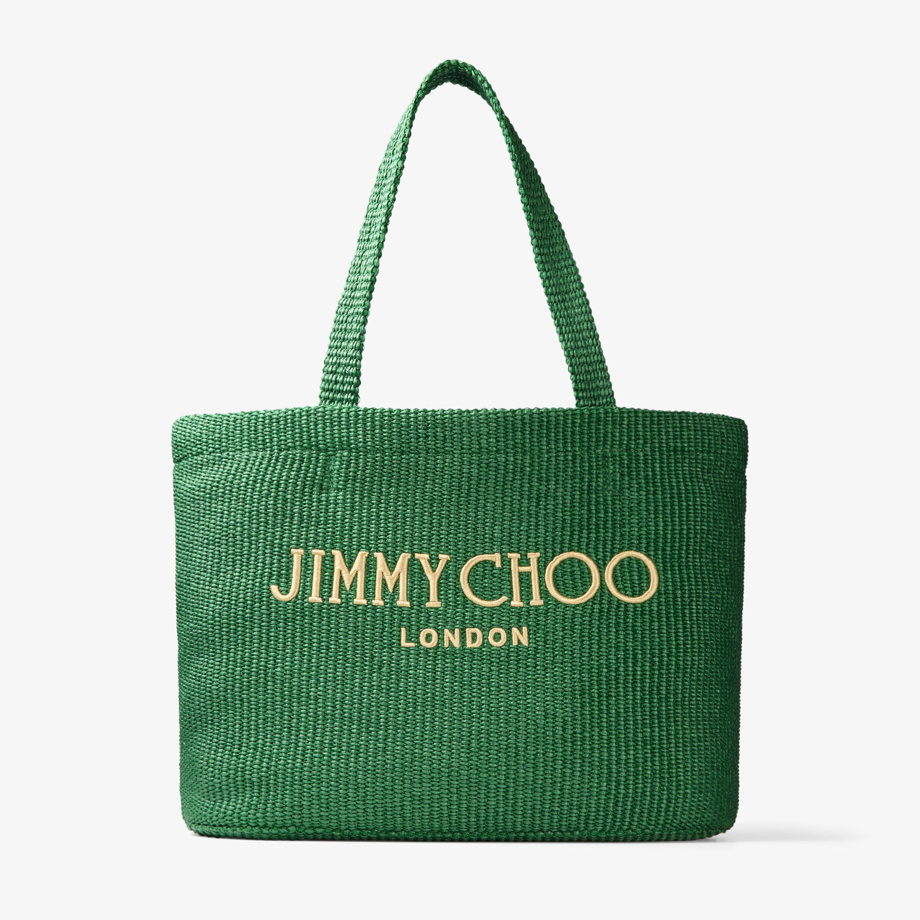 Beach Tote East-West Green Raffia Embroidered Tote Bag