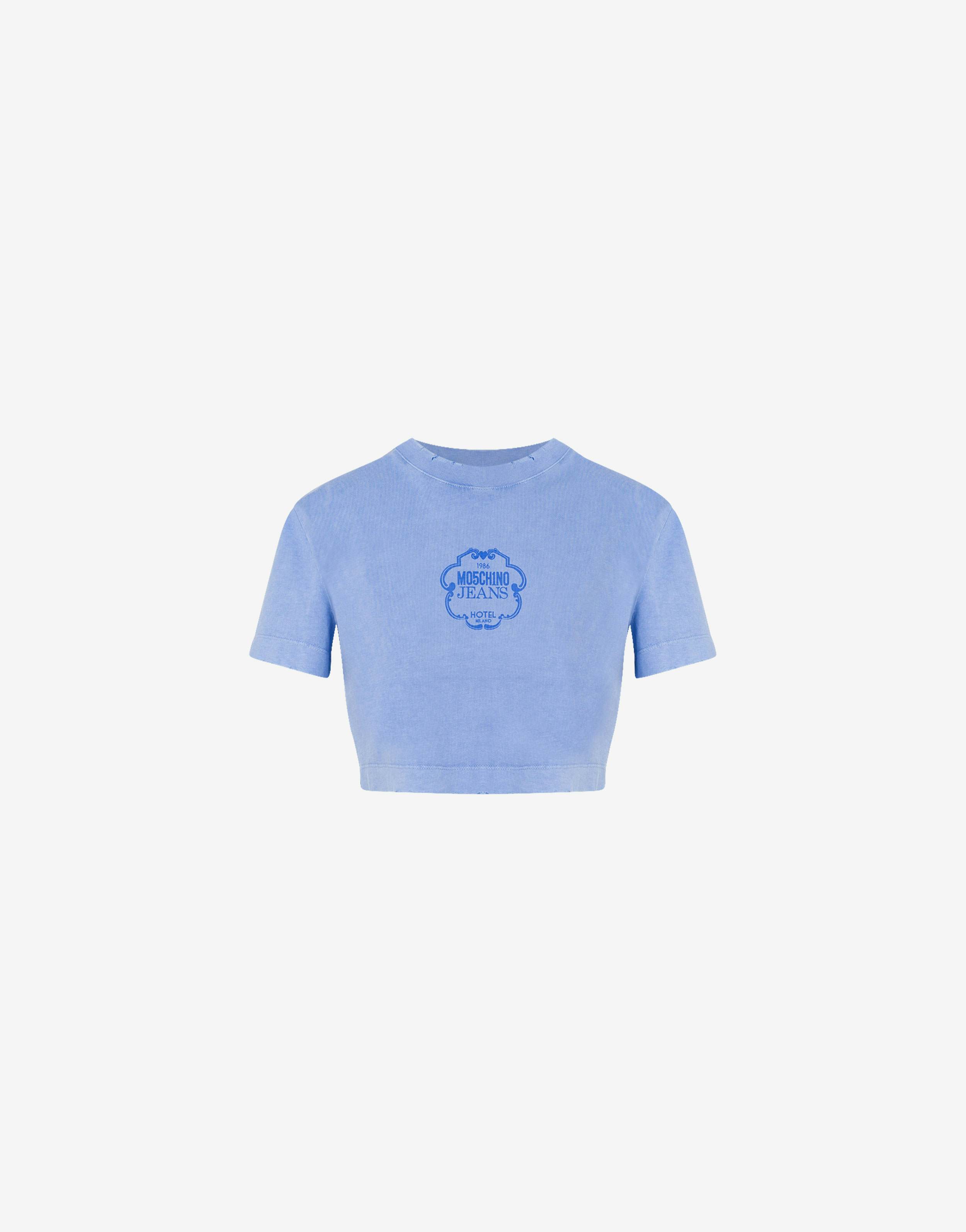 Cropped jersey T-shirt with logo