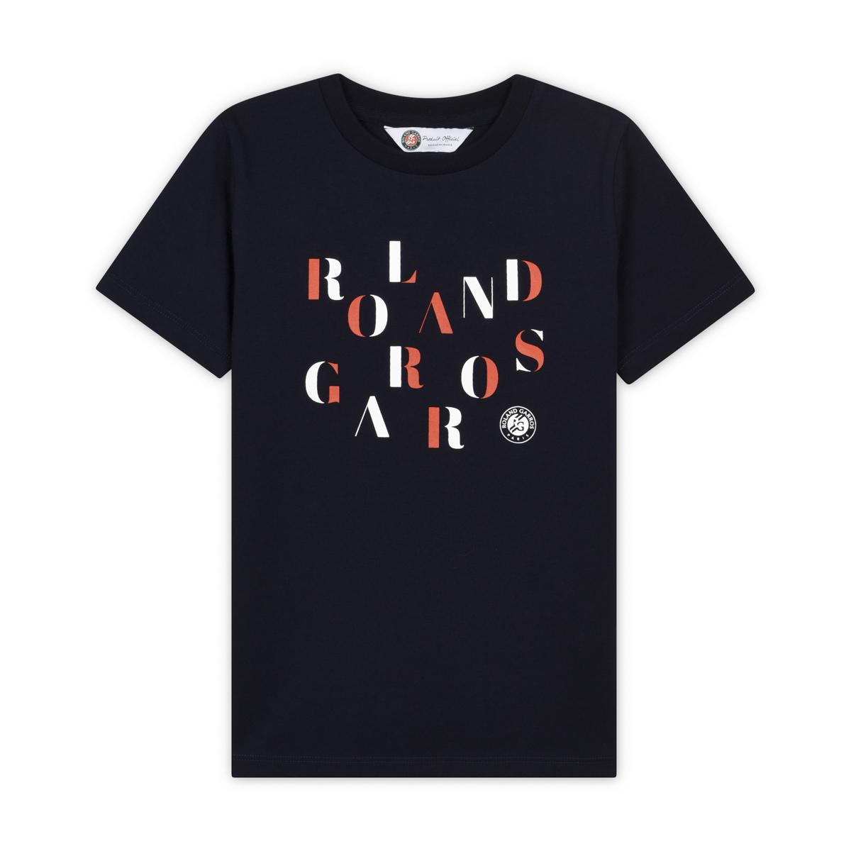 Boy's crew neck Roland-Garros letters t-shirt - navy - ROLAND-GARROS