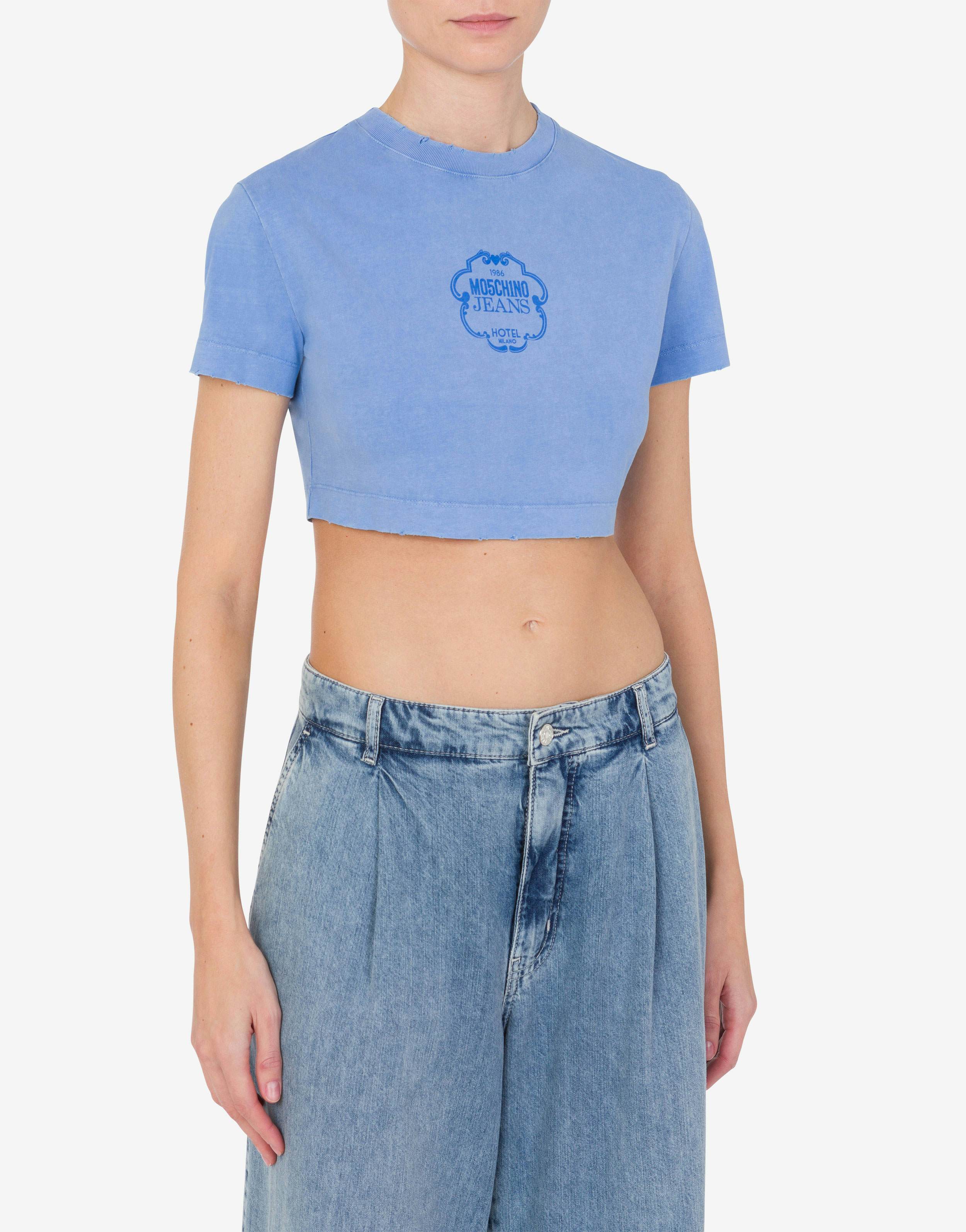 Cropped jersey T-shirt with logo