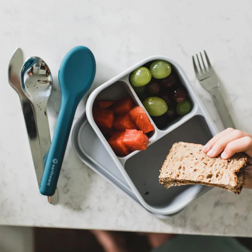 Stainless Steel 3 Piece Reusable Cutlery Set with Protective Silicone Sleeve - Blue