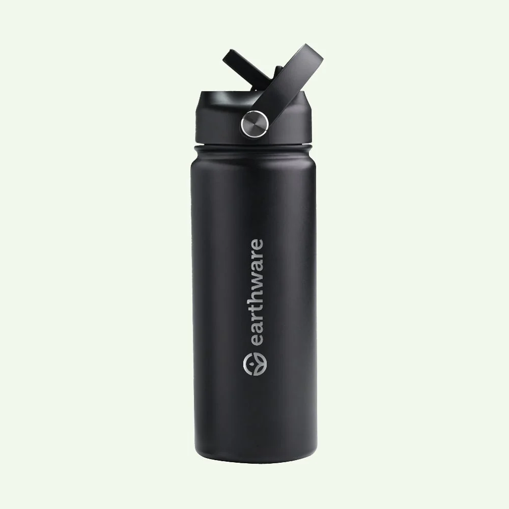 Earth Bottle Premium Insulated Water Bottle with 2 x Caps - Black (550ml)