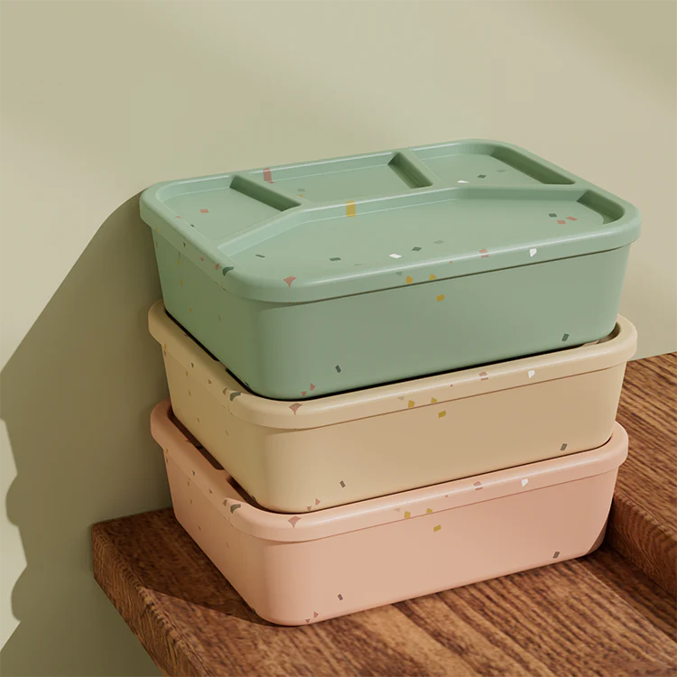 No-Tox Silicone Bento Lunch Box - 4 Compartments - Confetti Olive (1.2L)