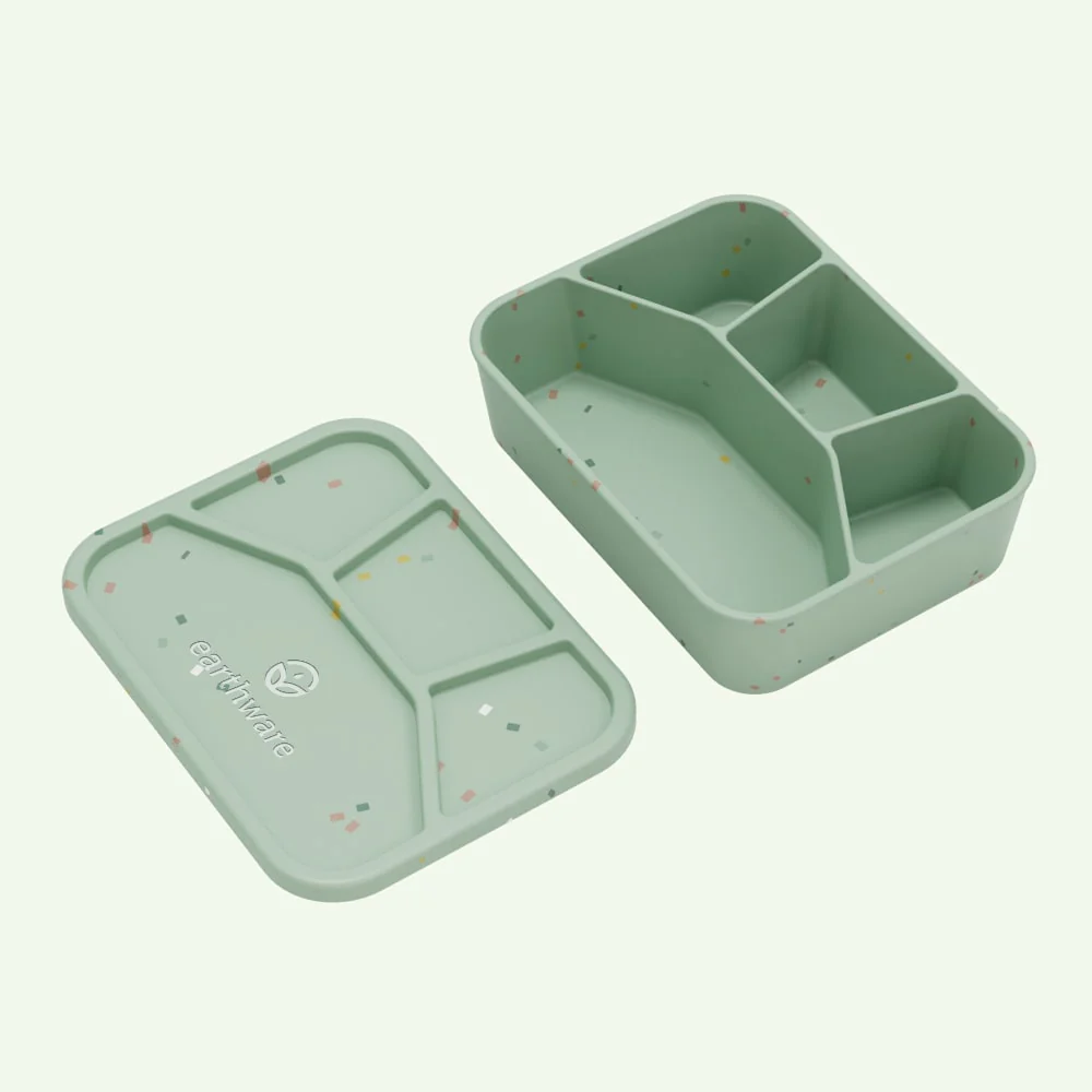 No-Tox Silicone Bento Lunch Box - 4 Compartments - Confetti Olive (1.2L)