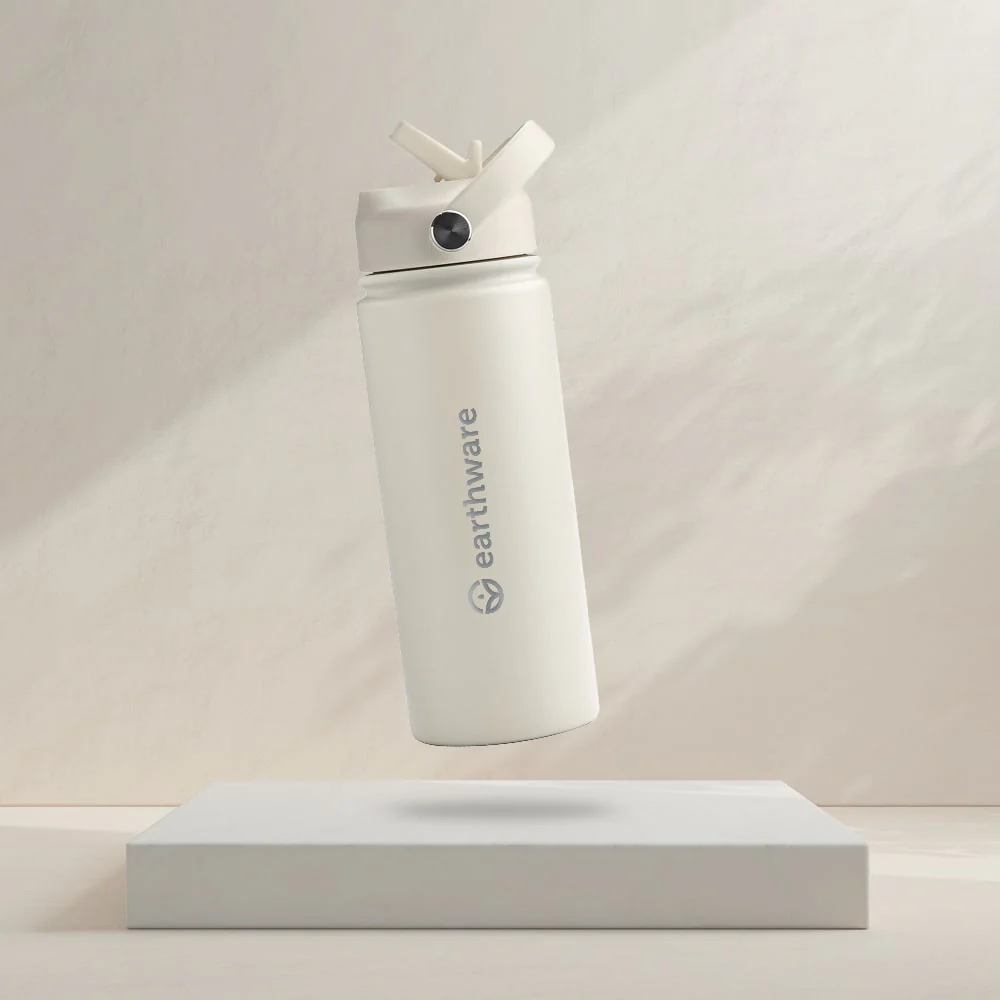 Earth Bottle Premium Insulated Water Bottle with 2 x Caps - Cream (550ml)